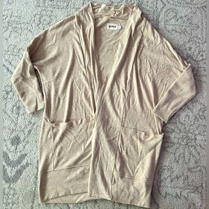 Pact Tan Organic Cotton Airplane Cardigan Sweater Lightweight Open Front Sm Med
